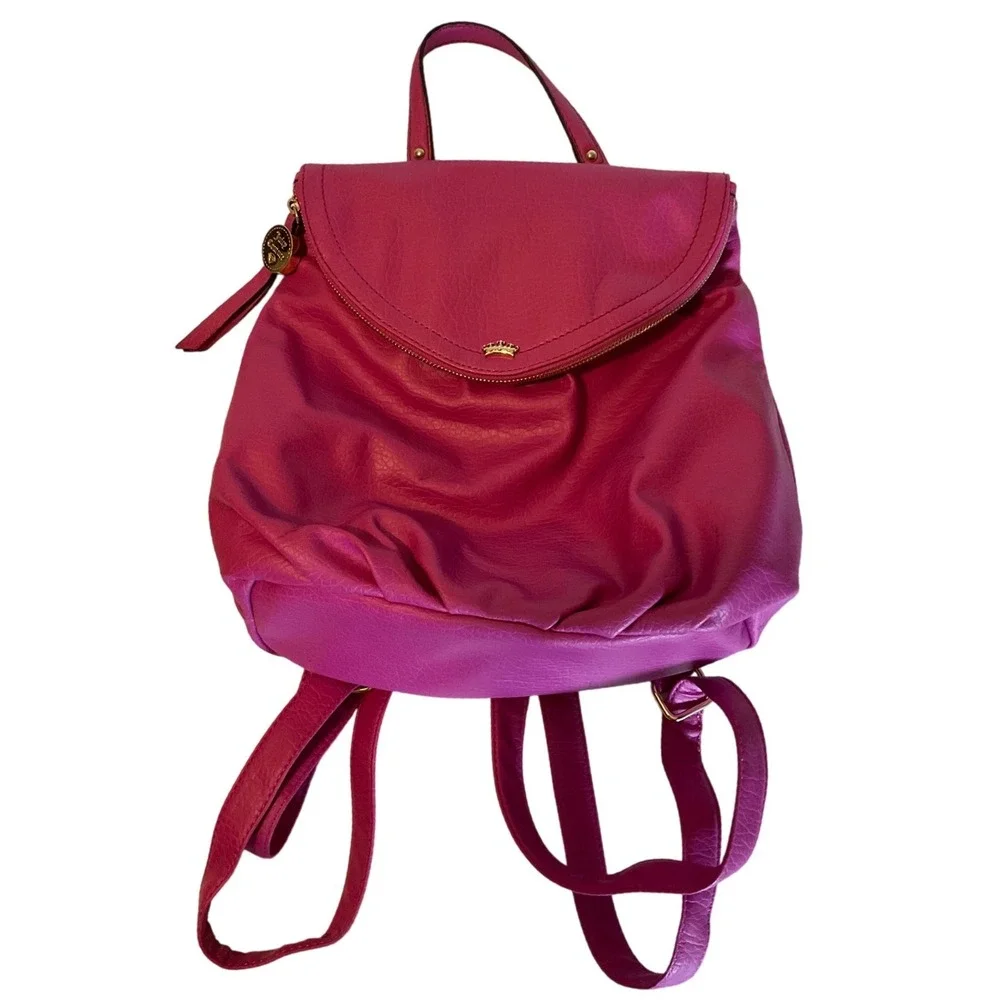 Juicy Couture Magenta Pink Pebbled Faux Leather Backpack Gold Crown Logo Bag